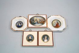 Fünf Elfenbeinminiaturen,u.a. Porträt von Lord Potocki, sowie Flötenkonzert Friedrich des Großen