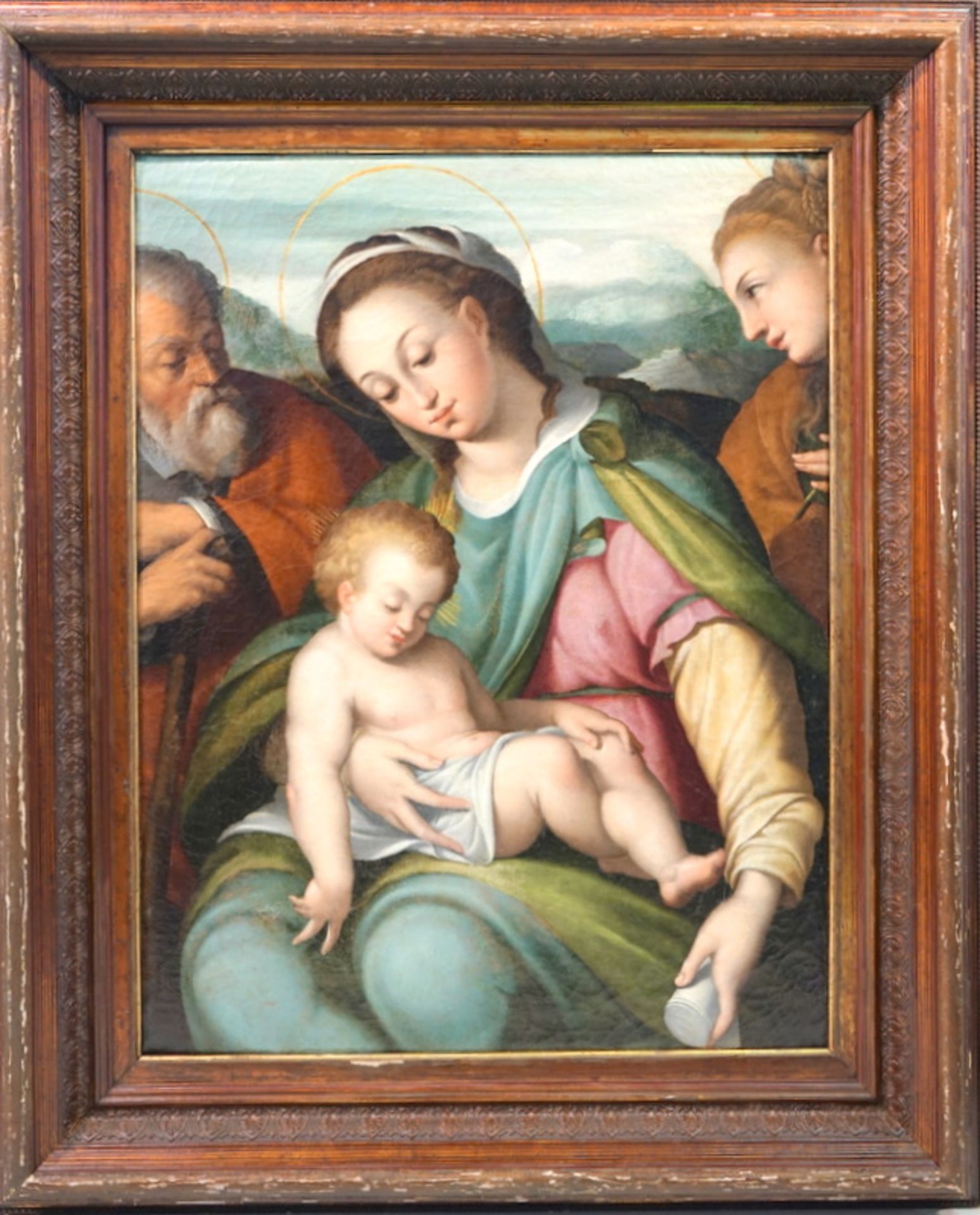 Florentiner Meister, Umkreis Alessandro Allori, Thronende Madonna mit Kind und Heiligen