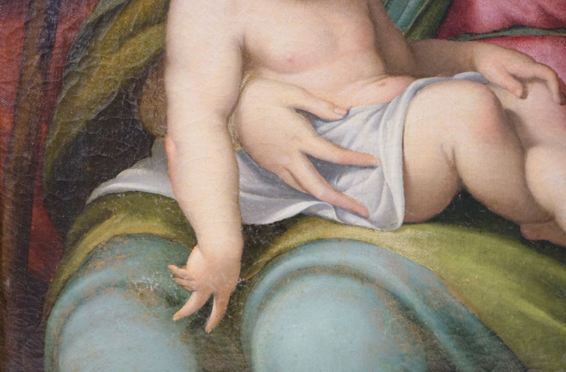 Florentiner Meister, Umkreis Alessandro Allori, Thronende Madonna mit Kind und Heiligen - Image 11 of 12