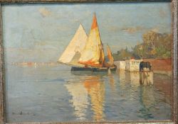 Wielandt, Manuel (Löwenstein 1863-1922 München): Segelboote in der Lagune vor Venedig,Öl auf