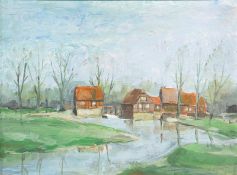 Brinkmann, Karl: Ansicht der Mühle von Haus Langen bei Telgte, dat. 1959,Öl auf Künstlerbord, unten