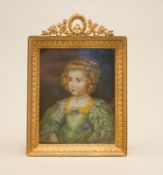 Portrait eines Adeligen Mädchen, Frankreich Mitte 19. Jhd.,Aquarellmalerei auf gesägter