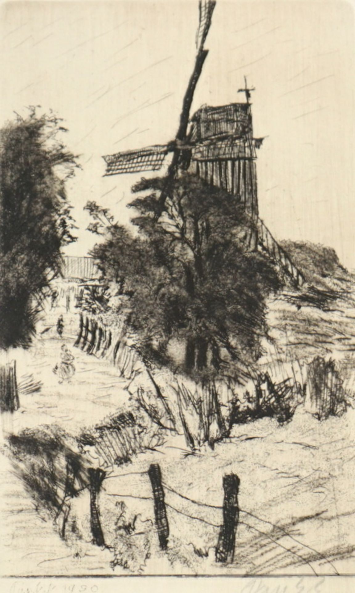 Pankok, Bernhard (1872 Münster (Westfalen); † 1943 in Baierbrunn): Landschaft mit Mühle, 1920,