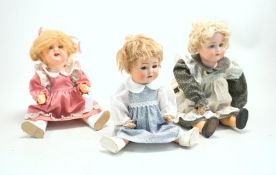 Drei kleine Puppen, 1. Hälfte 20. Jhd.,1x Kämmer und Reinhardt, 2x unentschl./ungemarkt,