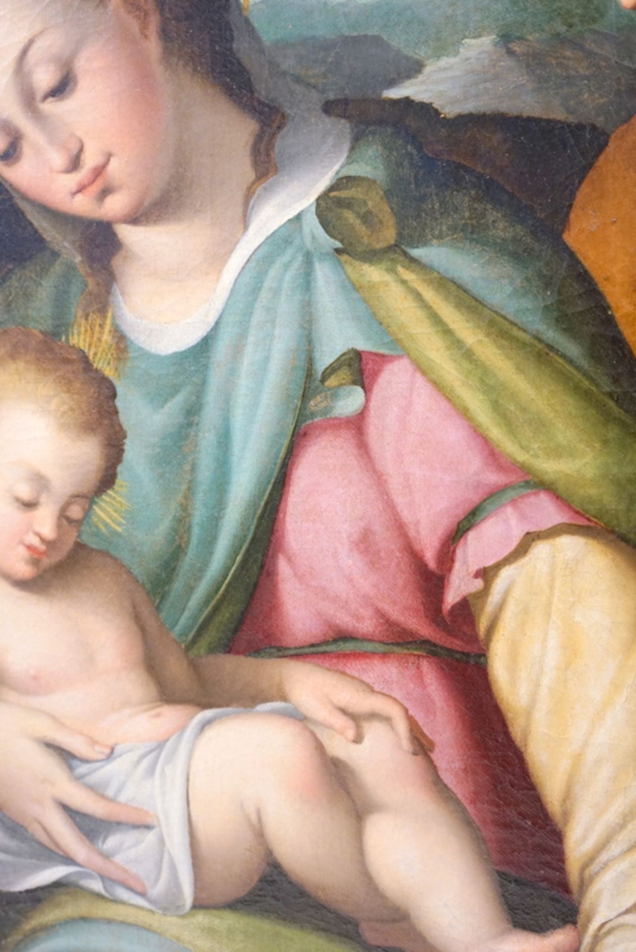 Florentiner Meister, Umkreis Alessandro Allori, Thronende Madonna mit Kind und Heiligen - Image 4 of 12