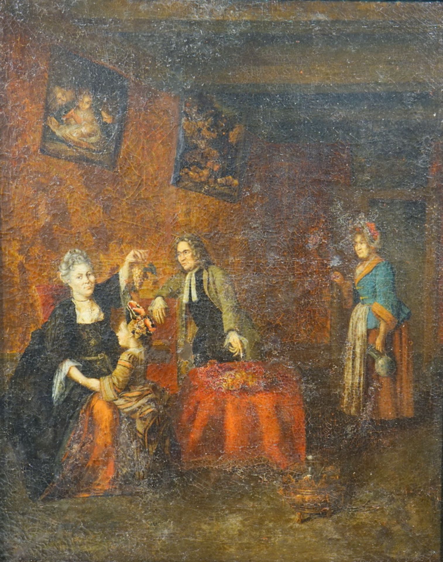 Lambrechts, Jan Baptist ,Schule, Nachfolger (1680-1731): Interieur-Szene mit Mutter Kind und - Image 2 of 4
