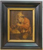 Bauer mit Pfeife im niederländischen Stil, 19. Jhd.,Öl auf Leinwand, Maße 16 x 21cm, Zustand 3 (