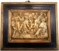 Relief, Mechelen, Fußwaschung Christi, 16.Jhd.,fein ausgeführtes Alabaster-Hochrelief auf einem