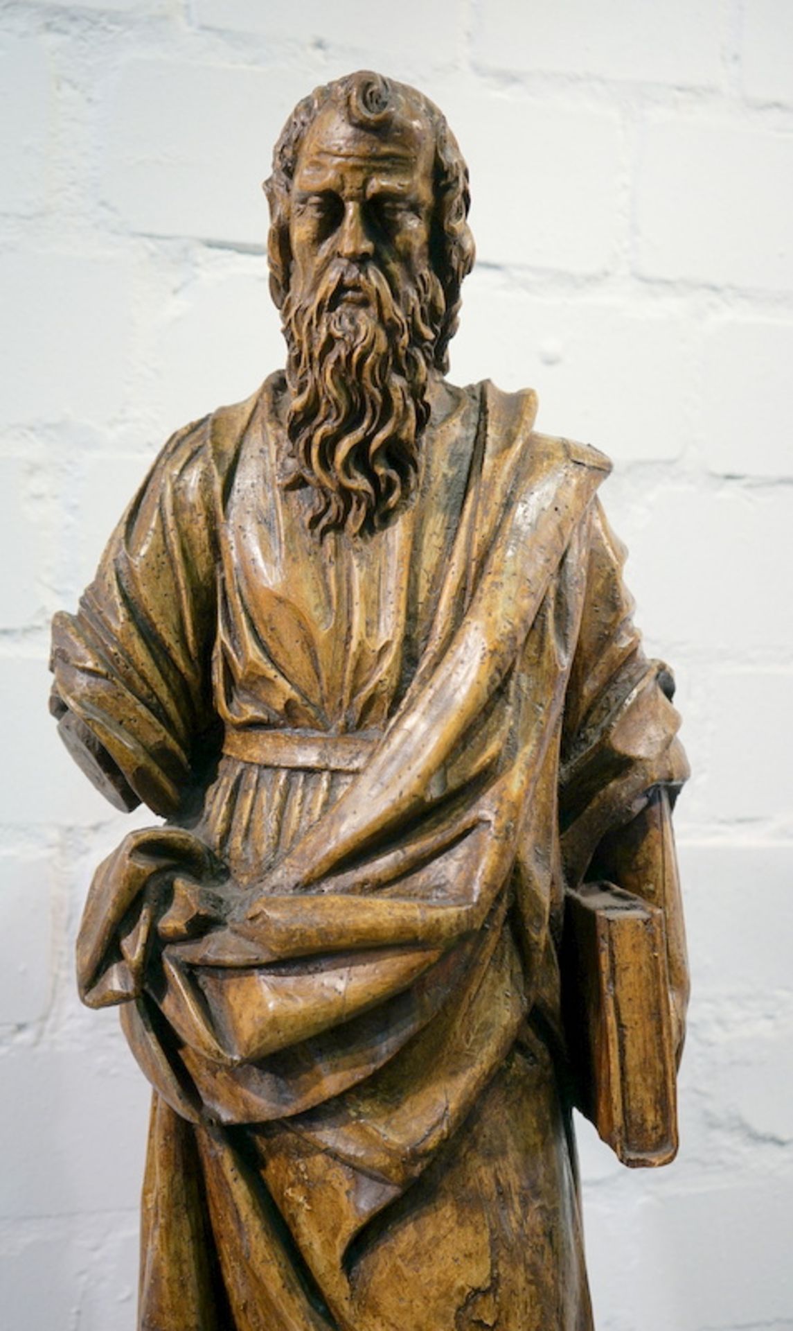 Große Evangelistenfigur, Niederlande 16. Jhd.,wohl Lindenholz, große, vollplastische Figur mit - Bild 2 aus 3