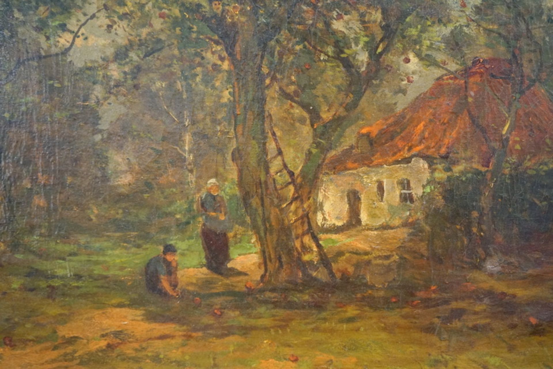 de Buck, Leonard (1874-1954): Baumbestandene Landschaft mit Apfelpflückern, ca. 1914,Öl auf - Image 3 of 6
