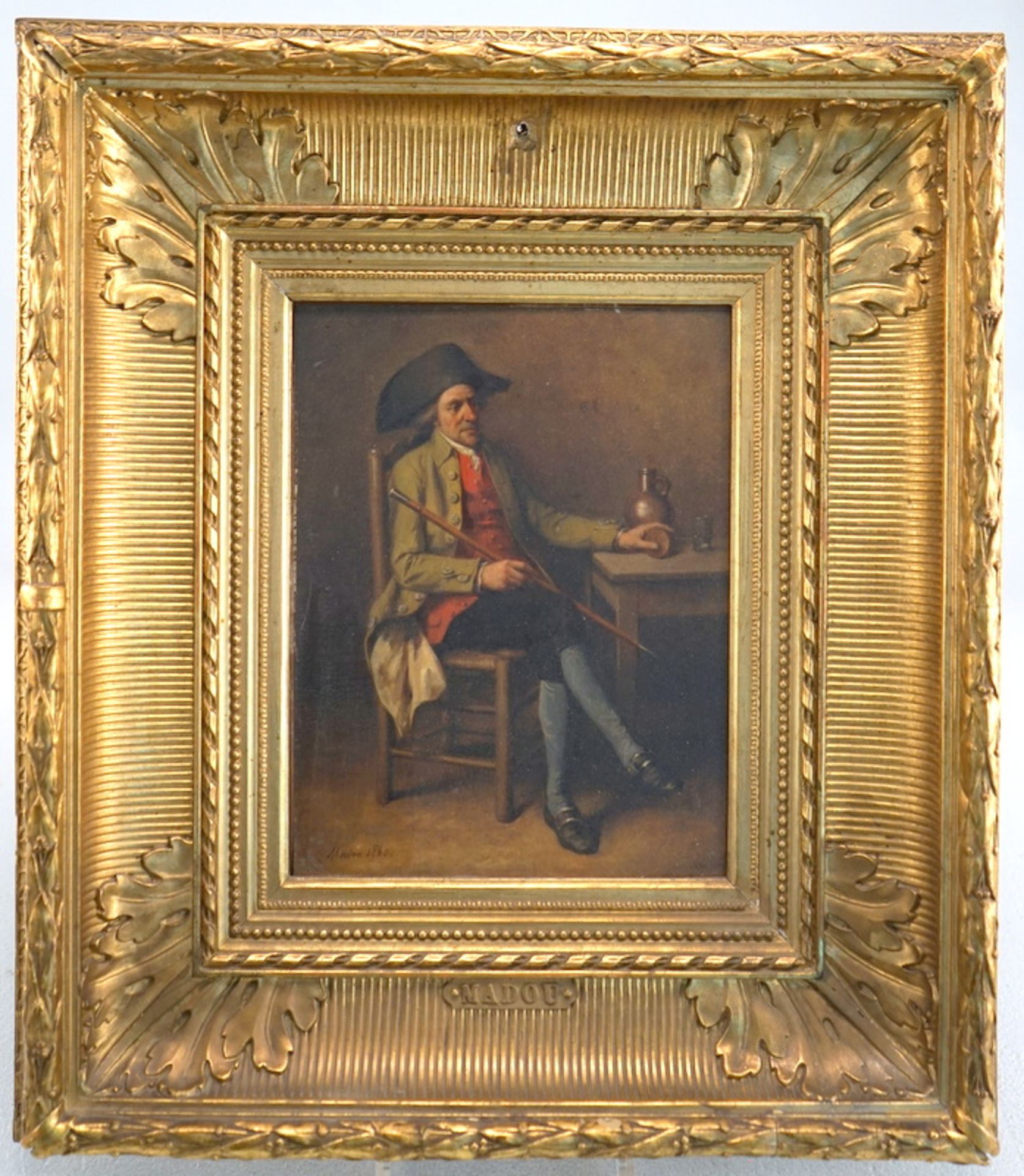 Madou, Jean-Baptiste: Porträt eines sitzenden Herrn mit Zweispitz, dat. 1860 - Image 2 of 6