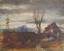 Vordermayer, Rupert: Kleine Landschaftsansicht mit Bauernhaus und Schäfer, dat. 1871