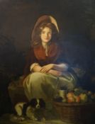 Opie, John (attr.): Großes Frauenporträt mit Obstkorb und Corgie, 19.Jhd.