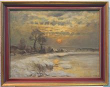 R. Plate: Sonnenuntergang über Winterlandschaft, um 1900