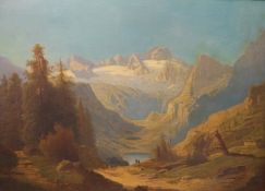 Chvala, Adolf: Großes Hochgebirgspanorama mit Gletscher, wohl Schweiz,dat.1874