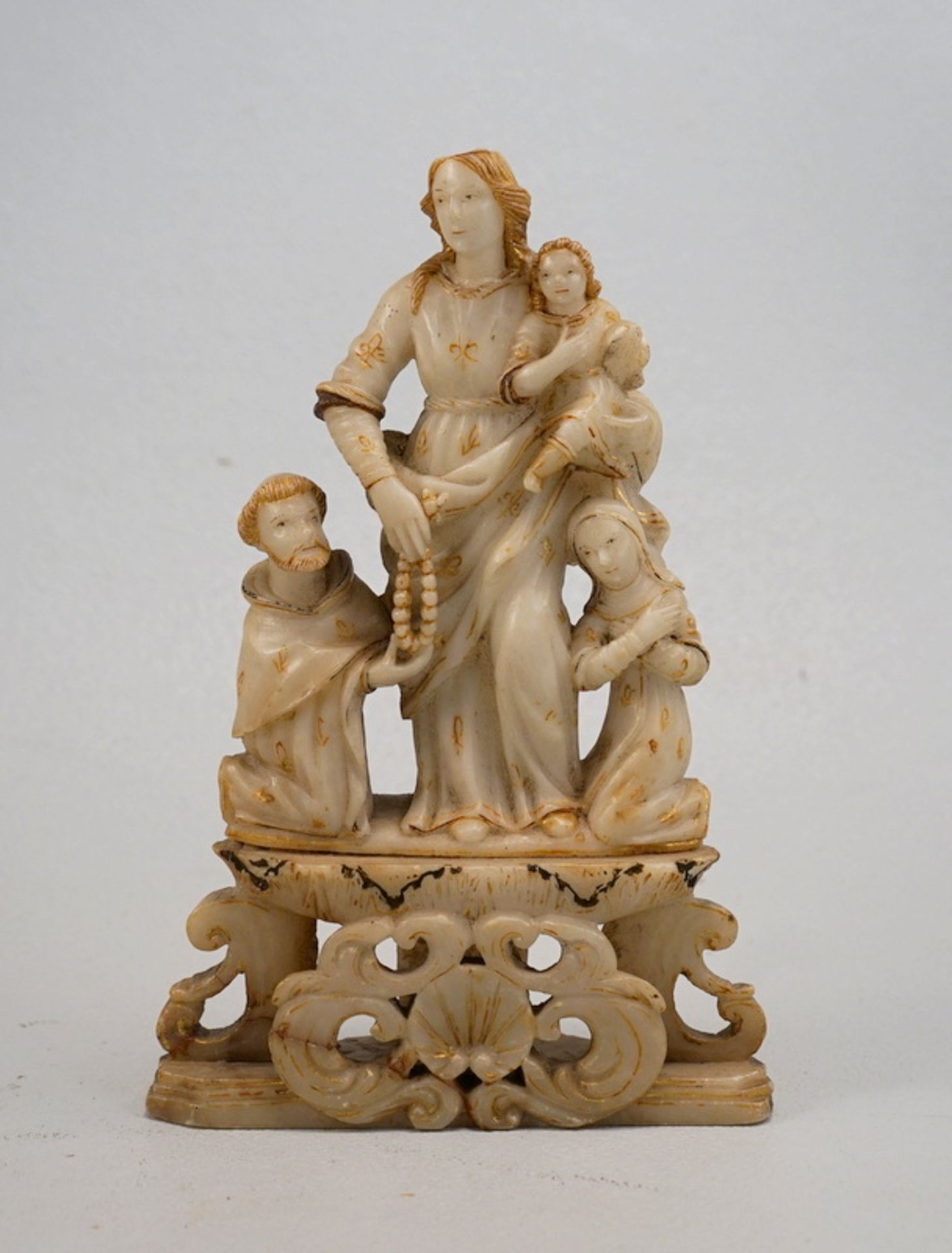 Alabastergruppe "Rosenkranzspende an die Hll. Dominikus und Katharina", Trapani (Sizilien), 17.Jhd.
