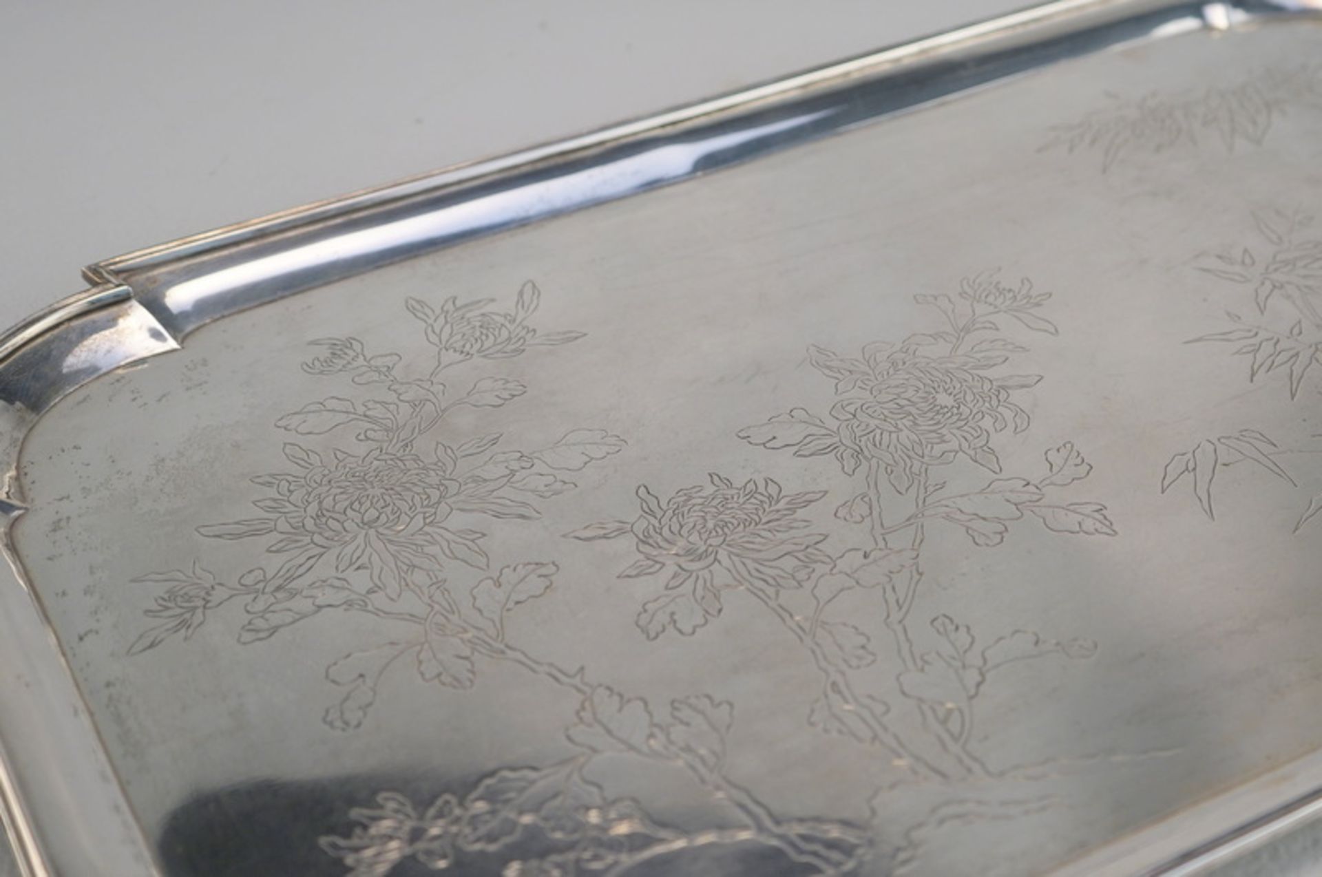 Großes Silbertablett mit Bambus 900er Wang Hing Shanghai Export Silver - Image 3 of 3