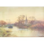 Niederländischer Meister: Flusspartie in der Abendsonne dat 1908