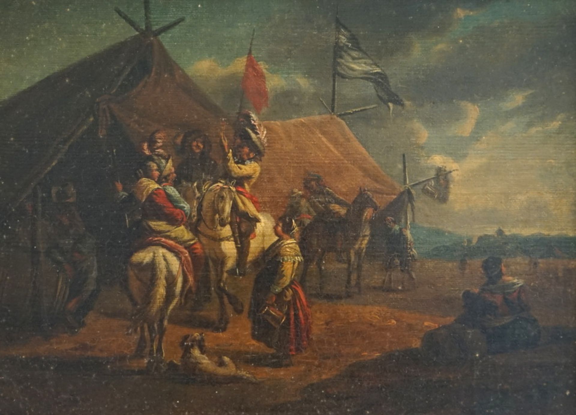 Wouwerman, Philips (1619-1668): Pärchen Altmeistergemälde: Feldlager mit Zelten und Soldaten - Bild 3 aus 6