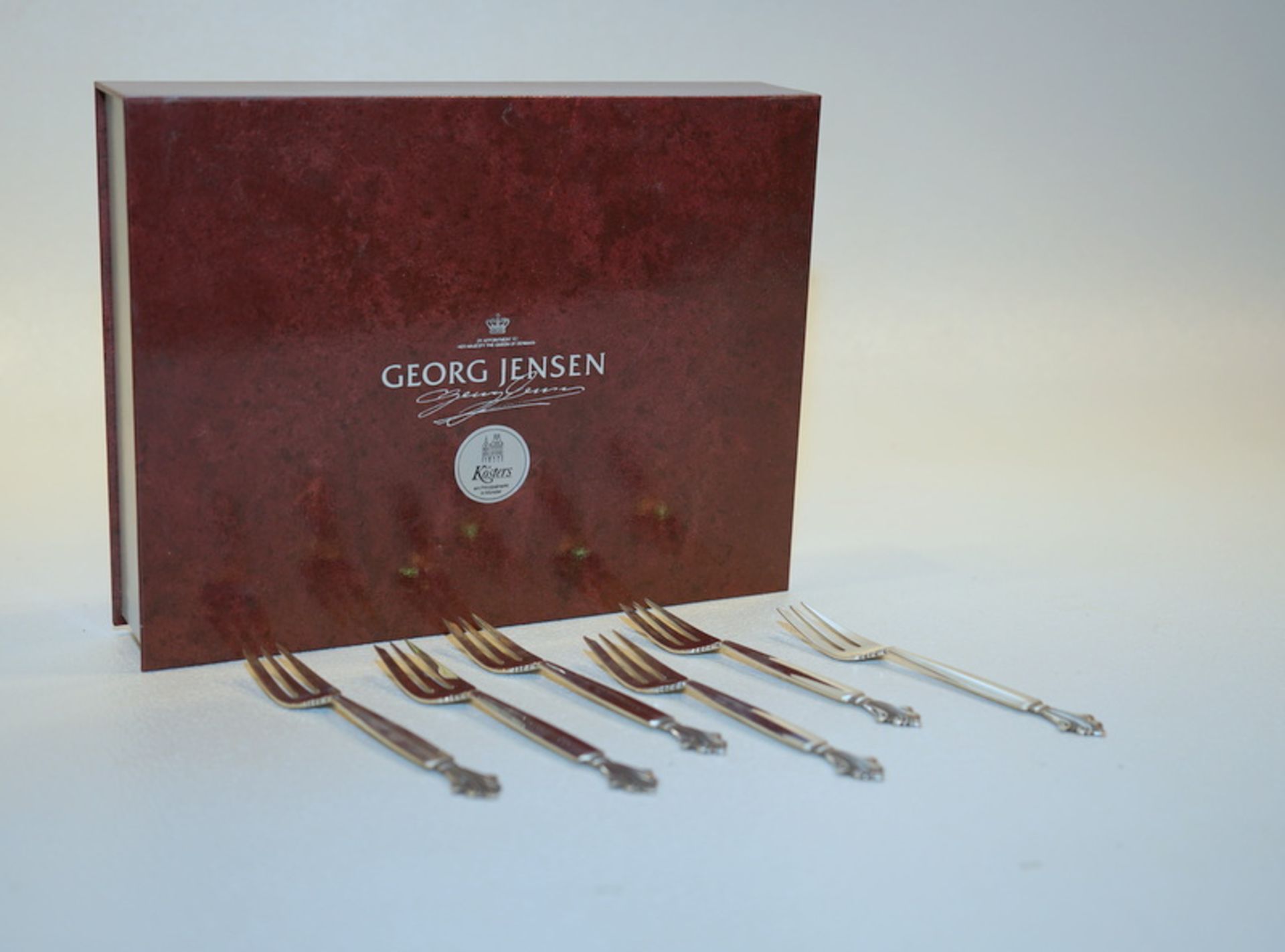 Georg Jensen, Dänemark Sterling: Acorn Set von 6 Kuchengabeln, Sterling Silber
