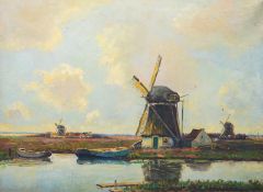 Bursche: Holländische Landschaft mit Windmühle