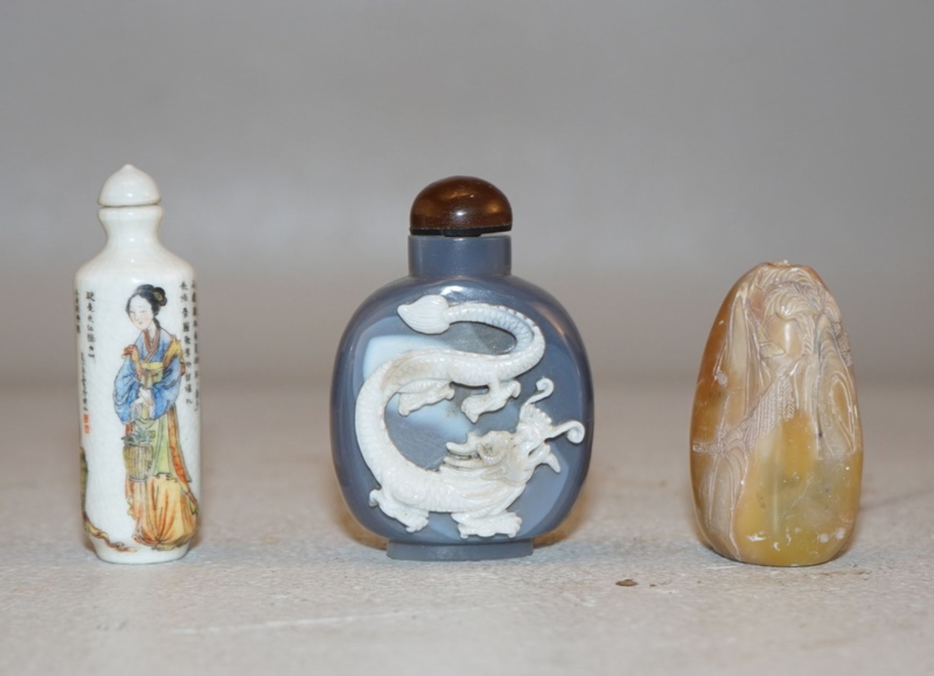 Drei interessante Snuff Bottles, China Qing Dyn.