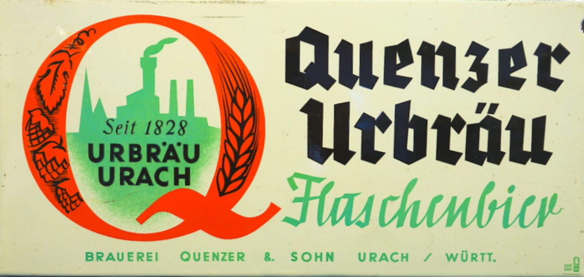 Emailleschild: Quenzer Uhrbräu Flaschenbier" 1950er Jahre - Bild 2 aus 2