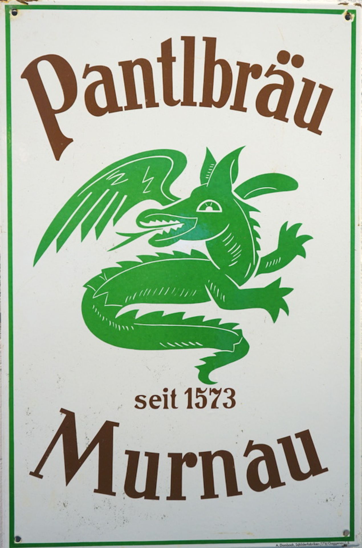 Emailleschild "Pantelbräu seit 1573 Murnau" A. Dambach Gaggenau