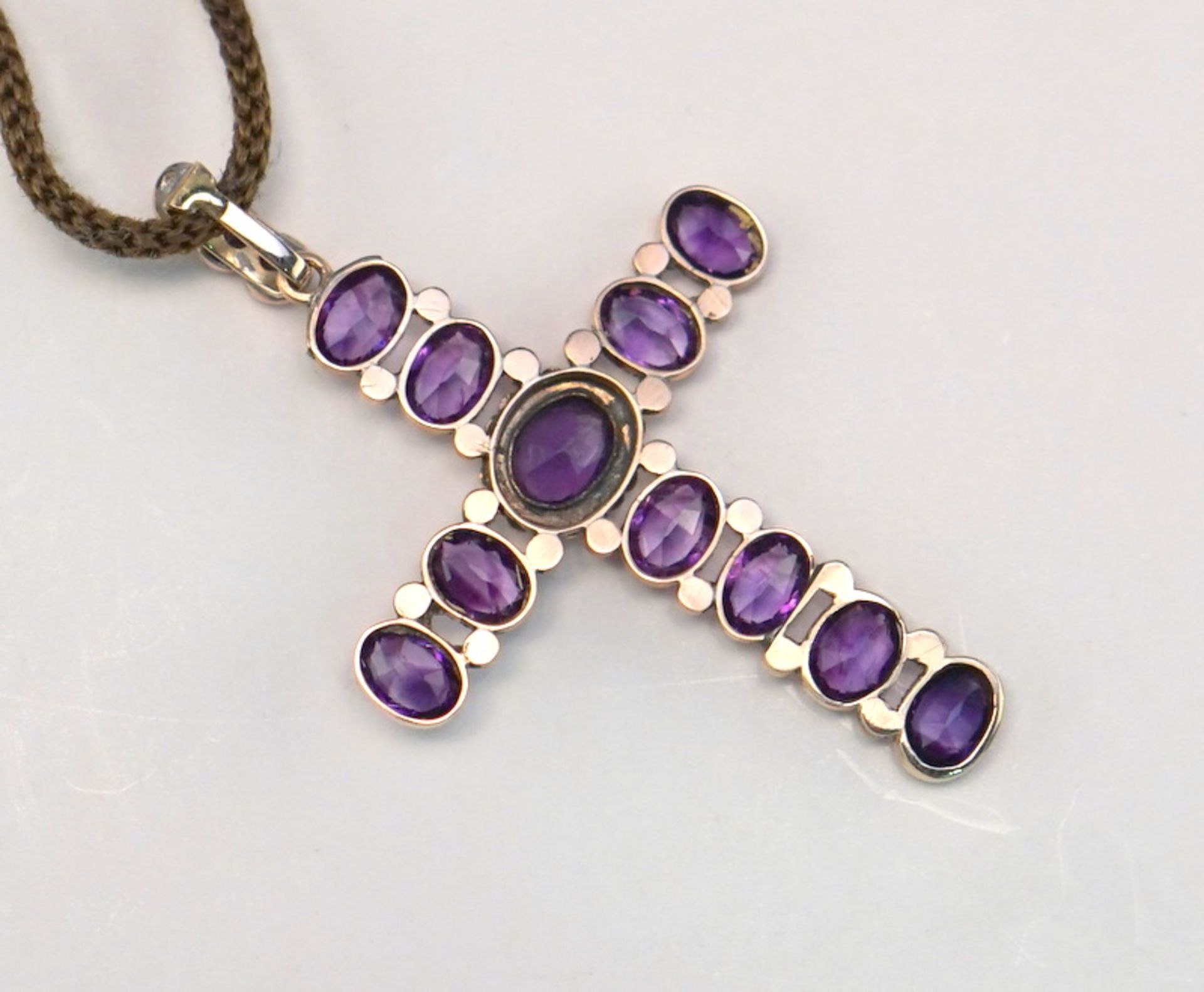 Biedermeier Amethyst-Kreuzanhänger an Echthaarkette, dat. 1820 - Bild 3 aus 3