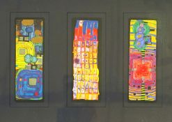 Hundertwasser, Friedensreich: Drei Offset Drucke im Handgearbeitetem Künstlerrahmen