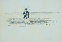 Pippel, Otto: Dame mit Sonnenschirm, Kohlezeichnung um 1910