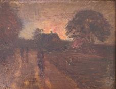 Abendlandschaft mit Bauernkotten, ca um 1900.