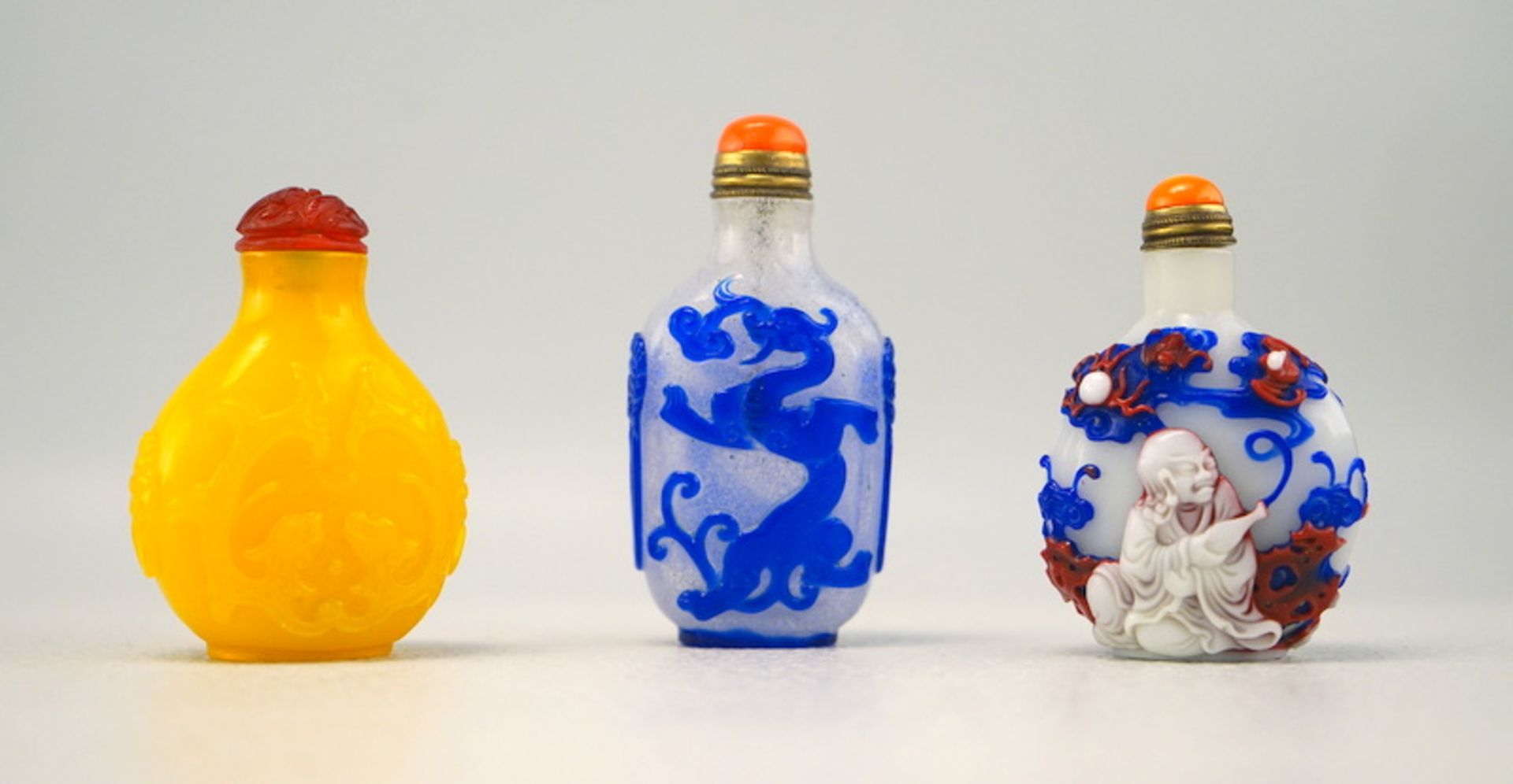 Drei alte Peking Glas Snuff Bottles (Gelb) - Bild 2 aus 3