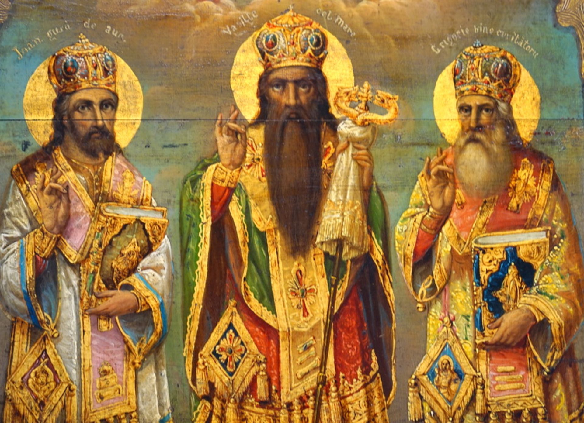 Slavische Ikone "Die Drei Hierarchen" 1907, signiert Matache - Bild 3 aus 3