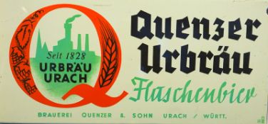 Emailleschild: Quenzer Uhrbräu Flaschenbier" 1950er Jahre