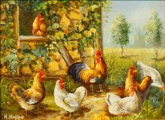 Hoppe, H.: Landschaft mit Hühnern und Stall