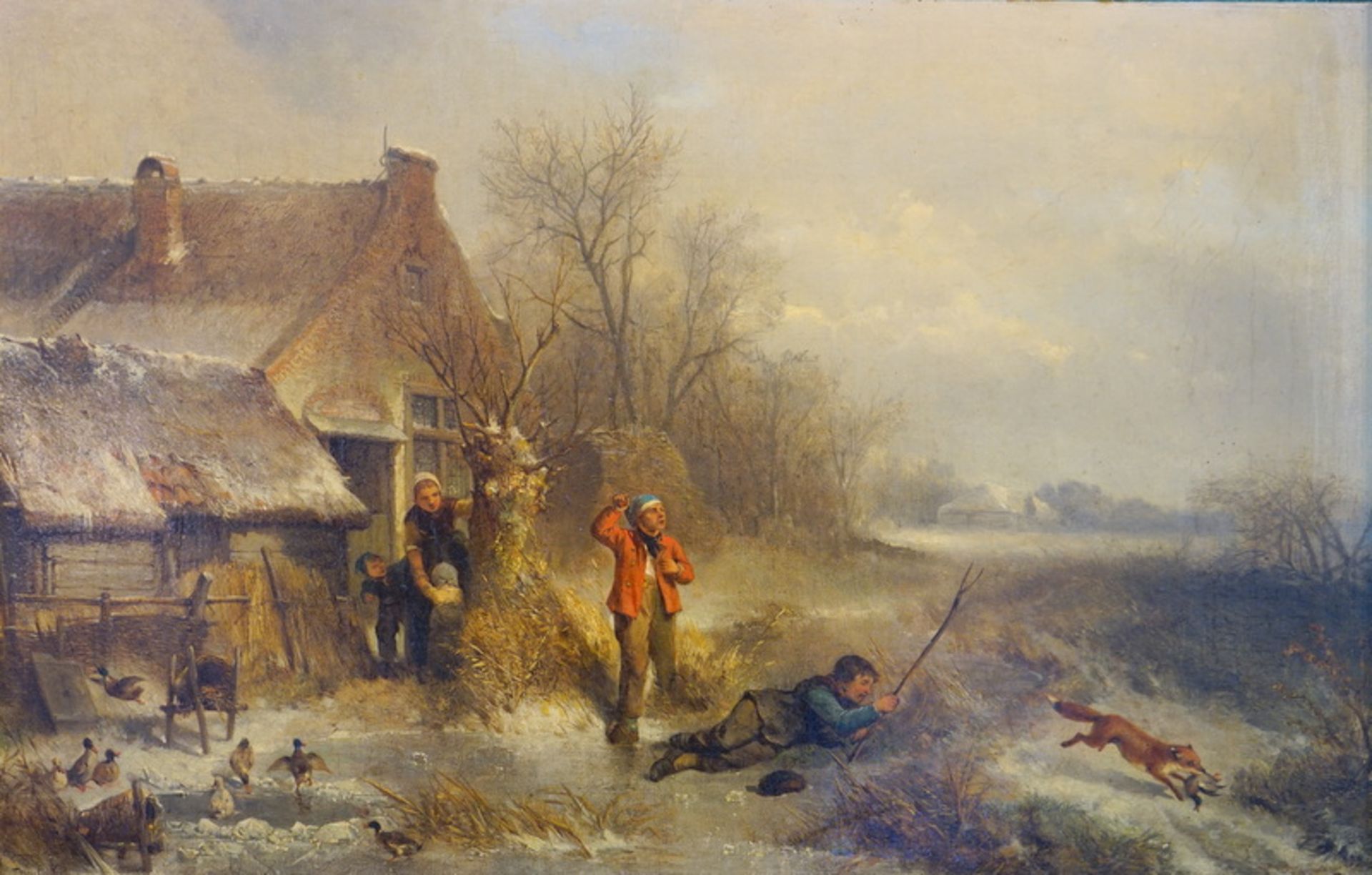 Ten Cate, Johan-Marie: Familie vertreibt einen mit einer Gans fliehenden Fuchs, 1864