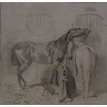Volkers, Emil: Zwei Pferde im Stall, dat.1861