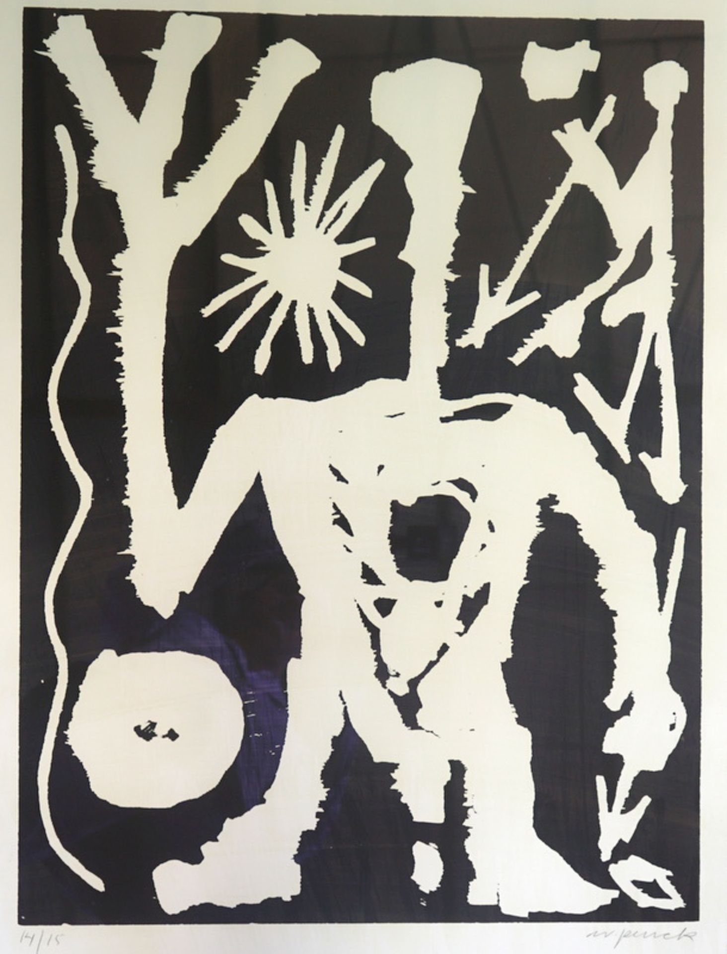 A.R. Penck: Ohne Titel (Jäger), Serigraphie, 80/90er