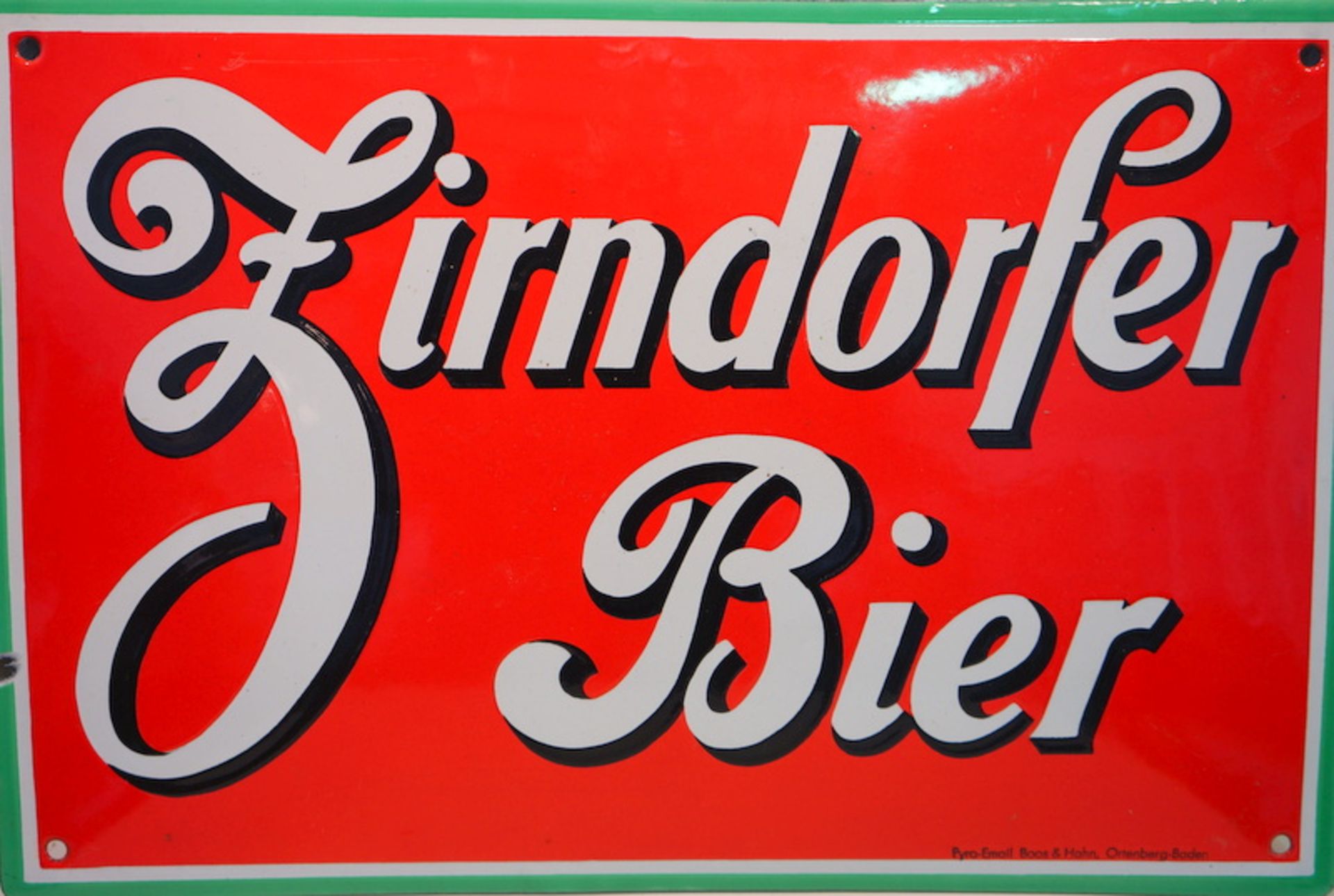 Emailleschild“ Zirndorfer Bier“ Pyro-Emaille, Boos und Hahn Ortenberg