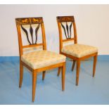 Paar Stühle des Biedermeier mit Intarsien, Kirsche, 19.Jhd.