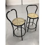 A pair of metal tube frame "bentwood" style bar stools.