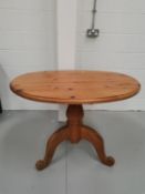 Pine drop leaf table. Height 79.5cm, width 105cm, depth 86cm