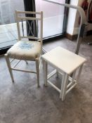 White painted nest of two tables and a painted Edwardian chair.
