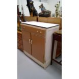 Vintage kitchen cupboards with enamel top. Height 84.5cm Width 76cm depth 38.2cm