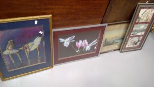 Pastel drawing of magnolias and ballerinas signed R A F, etc.