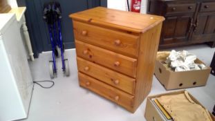 Modern pine chest of drawers. Height 85cm width 76.5cm 43.5cm
