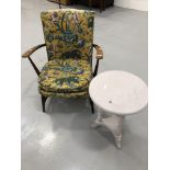 Painted occasional table, and a mid-century armchair.