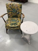 Painted occasional table, and a mid-century armchair.