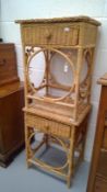 Pair of cane and wicker bedside tables, each with a single drawer